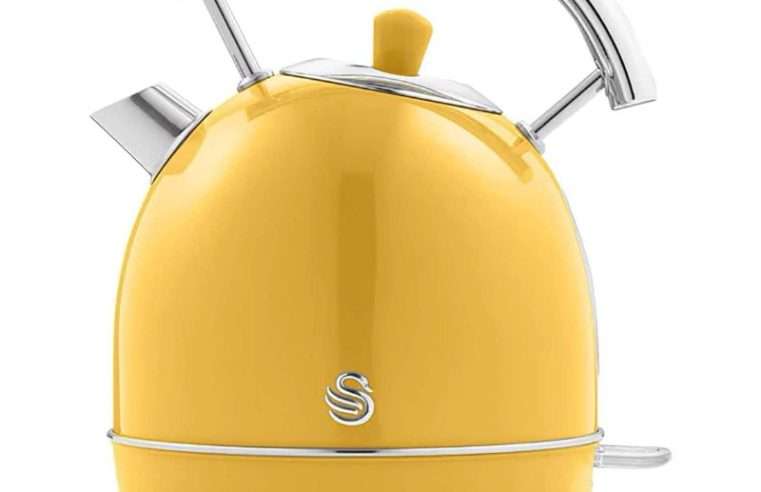 Електрическа кана Swan, 1,8 л, 3000 W, без BPA, жълта, ретро стил
