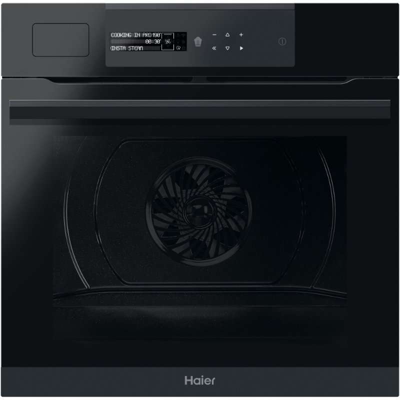 Електрическа фурна за вграждане HAIER HWO60SM6S9BH, 70 л, WiFi, Пара, Пиролизно самопочистване, 9 функции, Грил, Телескопичен водач, Сонда за контрол на температурата, Softclose, Клас A+, Черен