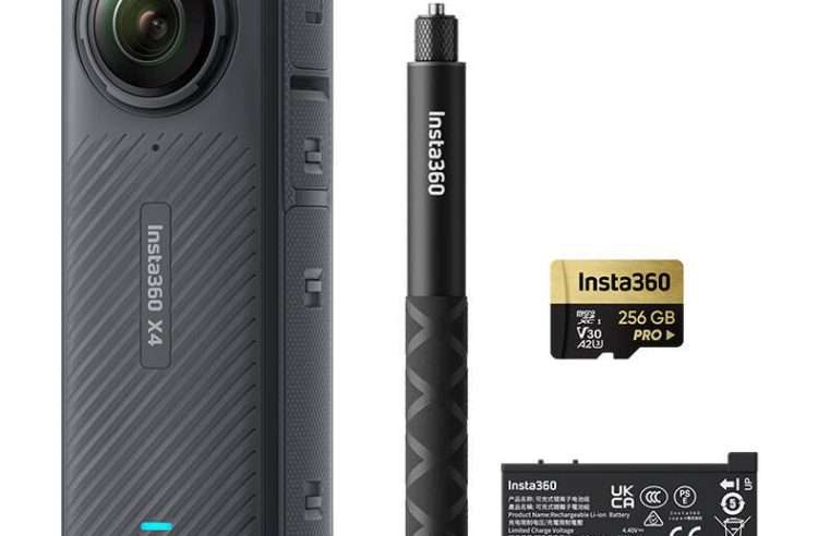 Комплект екшън камера Insta360 X4, 72MP, 8K, 135 минути, включени аксесоари