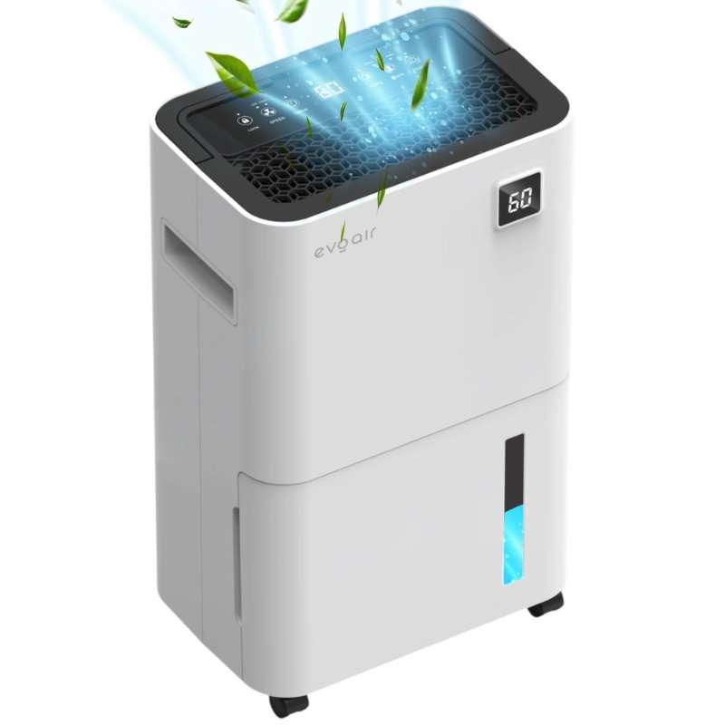 Дехумидификатор Evoair, OptiDry 20, 20 л/24 ч, Сензор за влажност, Функция памет, Сушене на дрехи, Резервоар 2 л, Дигитален дисплей, Бял