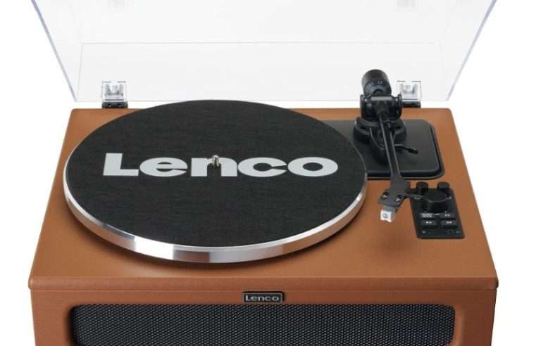 Bluetooth грамофон с вградени високоговорители, кафяв, 33/45 RPM