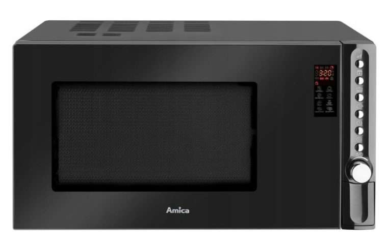 Микровълнова фурна Amica AMGF23E1GB, 23L, кварцов грил, гланцово черна, 48.3×28.1×37.2cm