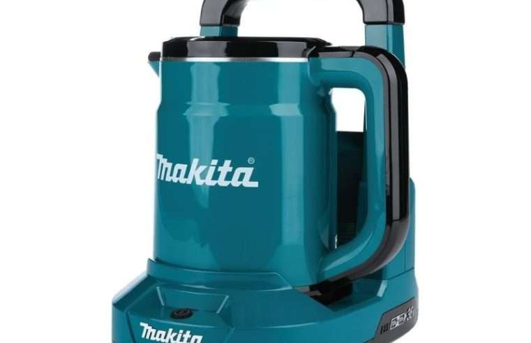 Чайник Makita DKT360Z HM5J7WTS8DA9, захранване 2 x 18V, интериор от неръждаема стомана, двойна стена, автоматично изключване, тюркоаз, 0,8 л
