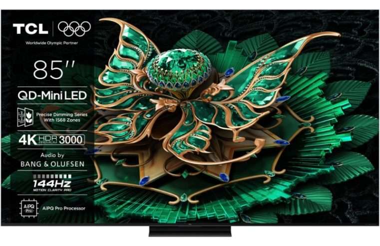 Телевизор TCL QD-MiniLed 85C7K, 85″ (214 см), Smart Google TV, 4K Ultra HD, 144Hz, Звук Bang & Olufsen, Клас D
