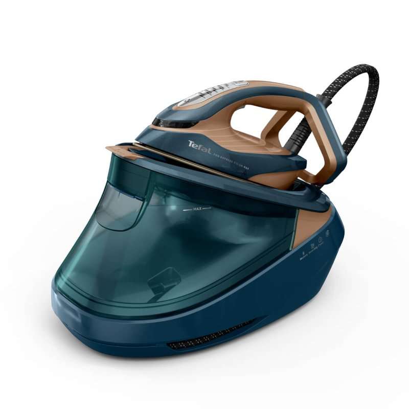 Парна станция Tefal Pro Express Vision Max GV9920E0, 3000W, 9 бара, променлива пара 0-215 г/мин, парен удар 850 г/мин, 1.2л резервоар за вода, вертикална пара, подвижен резервоар за вода, зелен и бронзов
