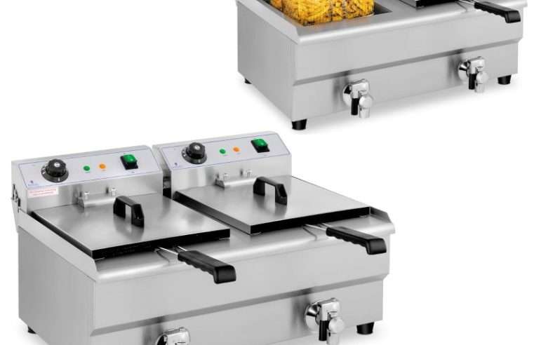 Електрически фритюрник с две отделения, Royal Catering, 2 x 3200W, 26L, инокс, 65x63x35,5cm