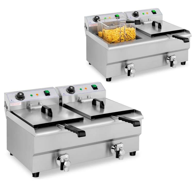 Двоен електрически фритюрник Royal Catering, 2x3200W, 2x13L, неръждаема стомана, с кран