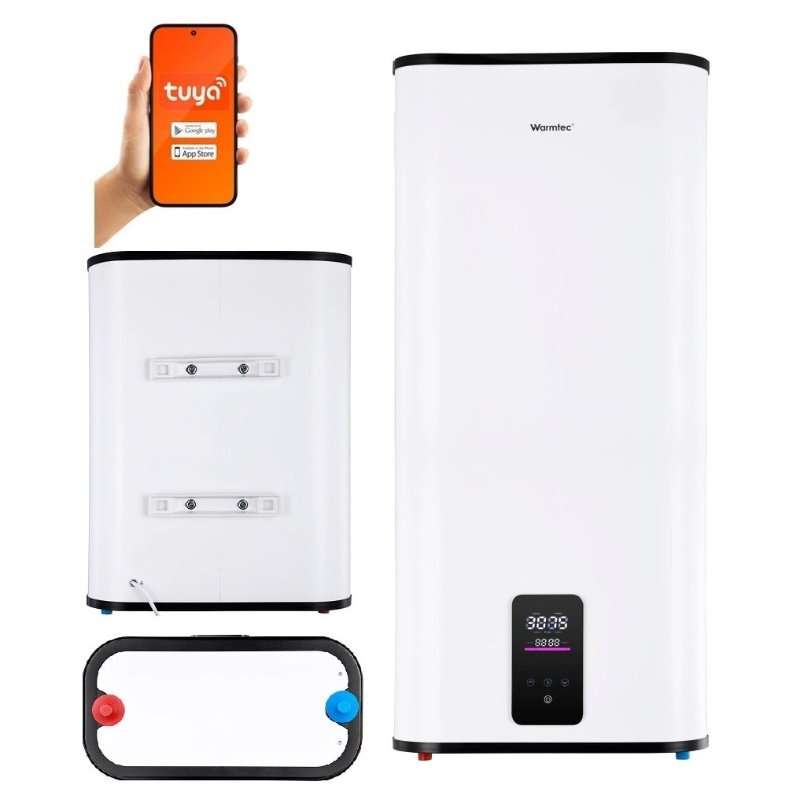 Бойлер електрически Warmtec BP100 100л 2000W Wi-Fi тънък бял 52.5x28x120.5см