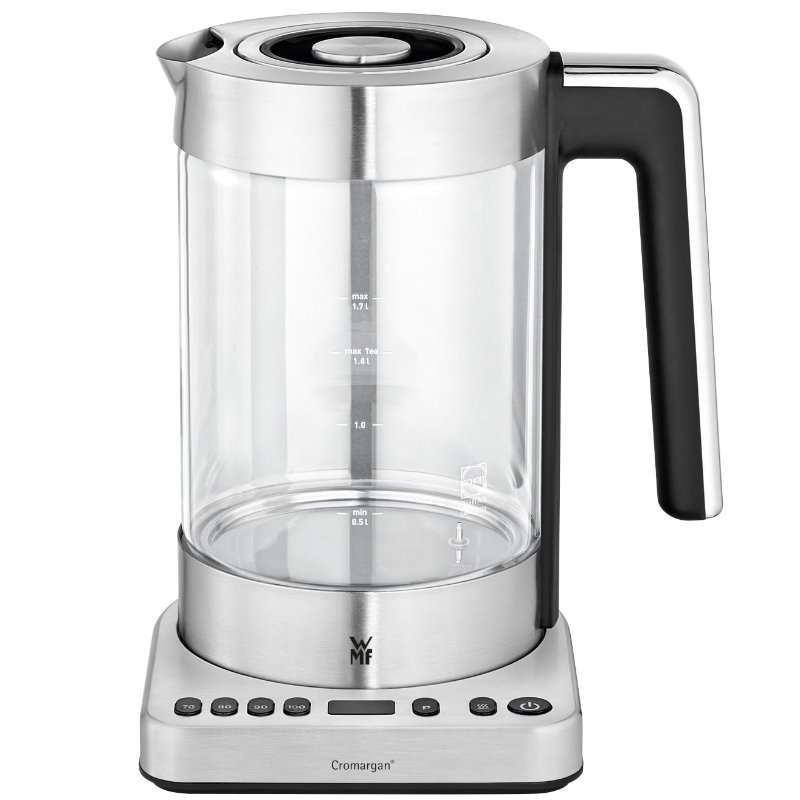 Електрическа кана 2 в 1 WMF413160011, 3000 W, 1.7 л, Стъкло SCHOTT Duran, 4 нива на температурата, 60-100°C, Инокс