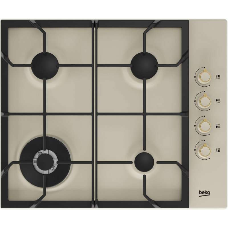 Плот за вграждане Beko HIGG64125SCR, 4 котлона, 3 + 1 уок, Безопасност на плота, Вградено запалване, 60 см, Крем
