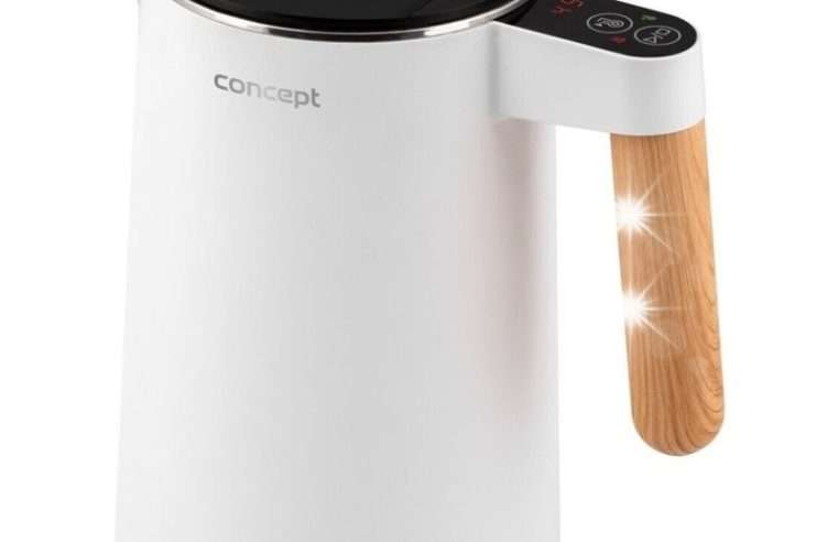 Електрическа кана Concept RK3300, 2200 W, 1,5 L, бяла, с регулиране на температурата и функция Keep Warm, минималистичен дизайн