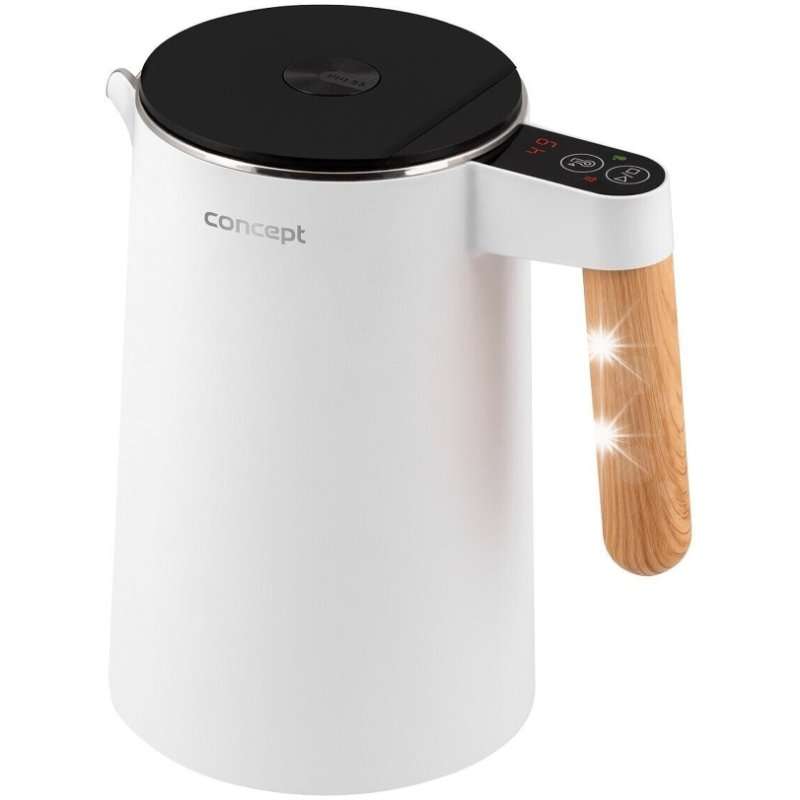 Електрическа кана Concept RK3300, 2200 W, 1,5 L, бяла, с регулиране на температурата и функция Keep Warm, минималистичен дизайн