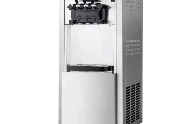 Търговска машина за сладолед, VEVOR, 20-28L/H, 2200W, 3 вкуса, 2 x 6L, размери 21.06×32.7×29.3 инча