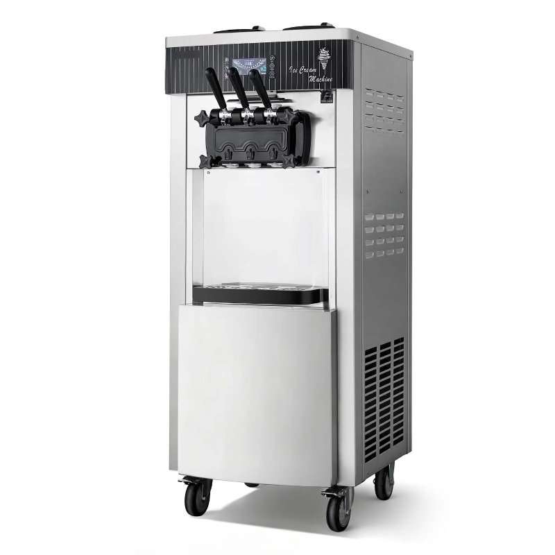 Търговска машина за сладолед, VEVOR, 20-28L/H, 2200W, 3 вкуса, 2 x 6L, размери 21.06×32.7×29.3 инча
