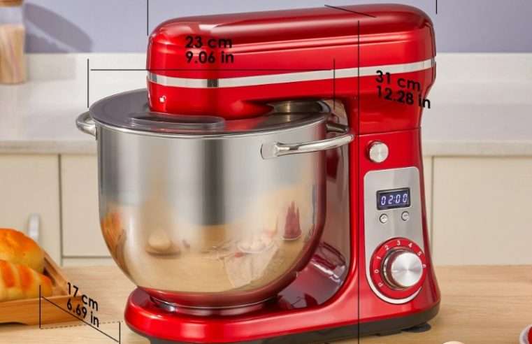 Планетарен миксер с купа, BM601, 1200 W, 6 скорости, Купа от неръждаема стомана 6 L, Безшумен DC мотор, 240 V, ЕС щепсел, Червен