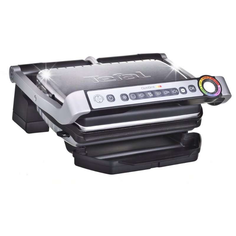 Електрически грил Tefal OptiGrill GC705D16, 2200 W, 600 cm2, черен/сив, сгъваем тип