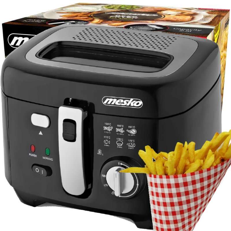 Електрически фритюрник Mesko MS4908, 1800W, 2,5L, регулируема температура, комплект с кошница за пържене