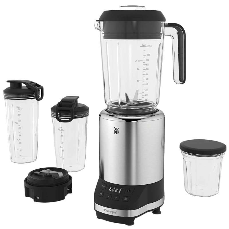 Блендер WMF 416530011, 1200 W, Функция Pulse, 6 скорости, 3 програми, LCD дисплей, 2 контейнера, Инокс