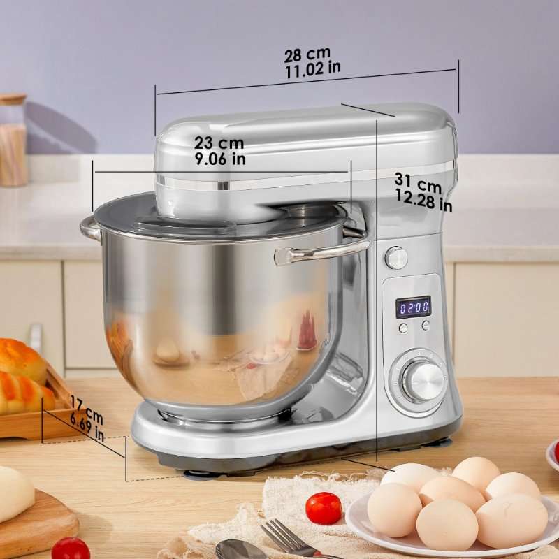 Миксер с купа, Кухненски робот, BM601, 1200W, Купа от неръждаема стомана 6L, 6 скорости, Безшумен DC мотор, 240V, EU щепсел, Сребрист