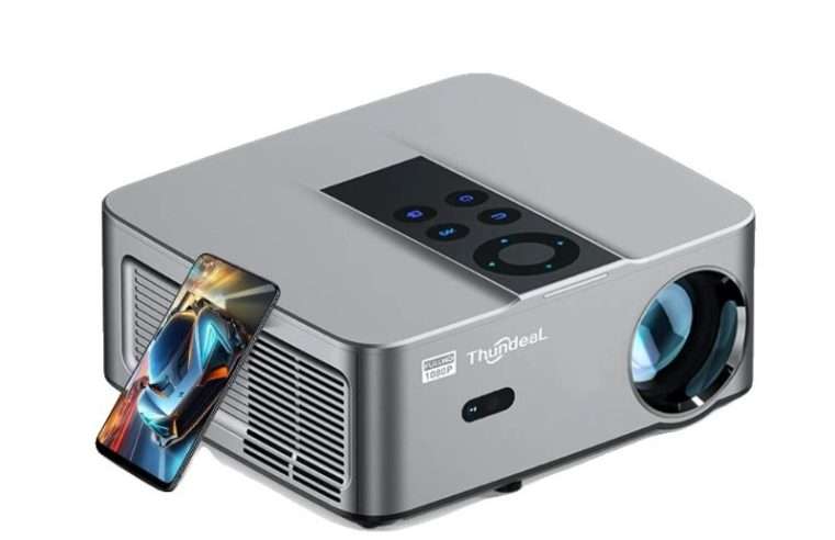 Проектор ThundeaL 8785371693397, Full HD нативен 1920×1080 (поддръжка 4K), 2300 ANSI лумена, Wi‑Fi 2.4G/5G Wi‑Fi6, Bluetooth 5.4, вграден високоговорител 15W, прожекция 30–200 инча, сив