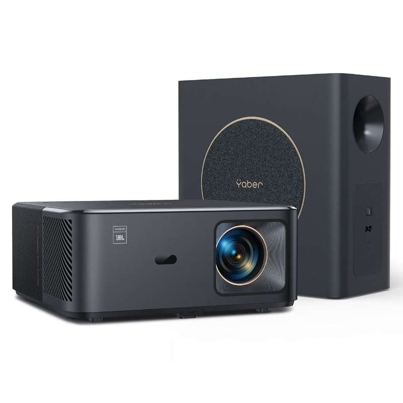 Мултимедиен проектор Yaber K2s Pro FullHD 1080p, 800 ANSI лумена, съвместим с високоговорители JBL и субуфер, WiFi, BT, черен