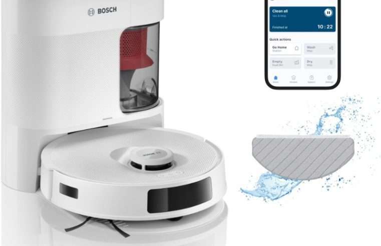 Робот прахосмукачка Bosch BCRD1W, Станция за изпразване, Максимална мощност 11000 PA, 360° LiDAR навигация, Функция за намаляване на заплитането, Контейнер за прах 0.4 л, Home Connect, Бял