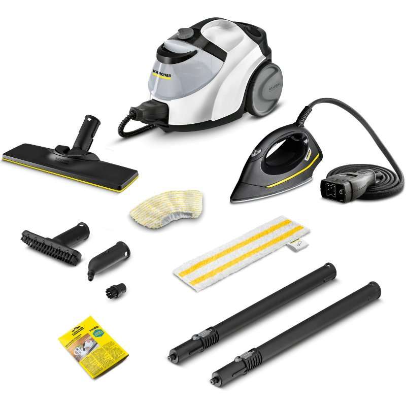Парочистачка Karcher SC 5 EasyFix Iron EU, 1.512-661.0, 2250 W, 4,2 бара, 1,5 л, Нагряване 3 мин, Съдържа универсална кърпа EasyFix White, Прах за отстраняване на котлен камък, Ютия под налягане EasyFinish, Бял/Черен