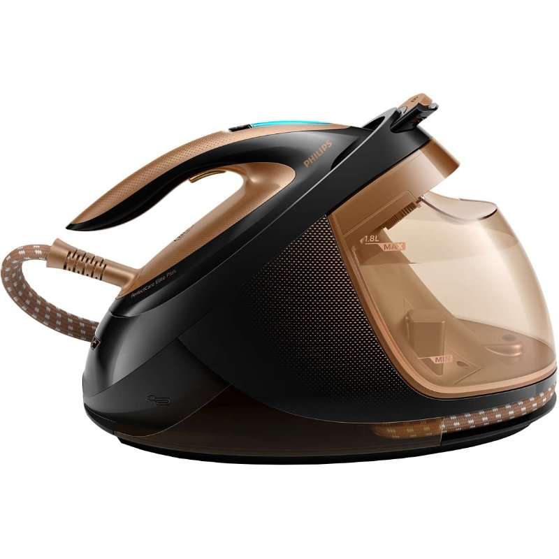 Парогенератор Philips PerfectCare Elite Advanced GC9682/80, 2700 W, 8 бара, Непрекъсната парна струя 165 гр/мин, Парна струя 600 гр, T-ionicGlide подметка, OptimalTemp технология, 1.8 л резервоар, Easy De-Calc Plus система, Gold/Black