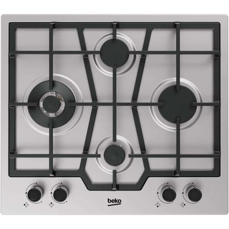 Плот за вграждане Beko HIAW642210X, Газ, 4 горелки, Чугунена скара, Уок горелка, Безопасност на пламъка, FlameAdjust, 60 см, Неръждаема стомана